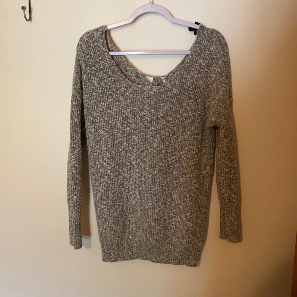 Gray off the shoulder lace up back sweater